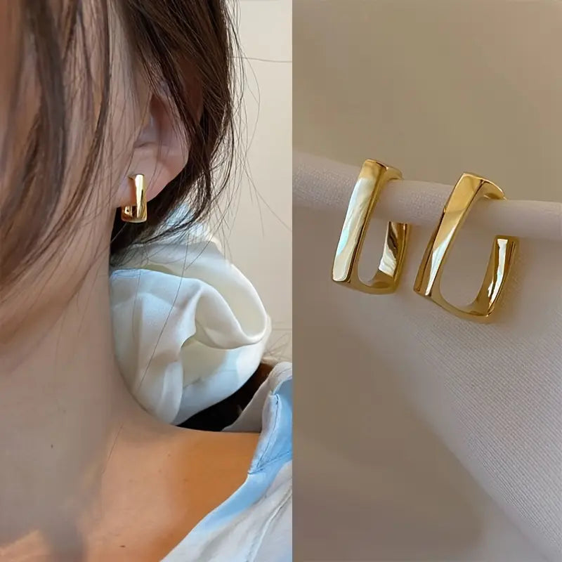 Elegant Minimalist 14K Gold-Plated Geometric Stud Earrings for Women