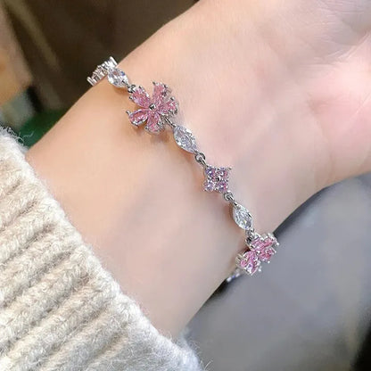 Pink Zircon Flower Bracelets for Women