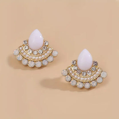 Vintage Elegant Stud Earrings with Imitation Pearls - Unique Zinc Alloy Jewelry for Women