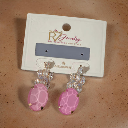 Elegant Pink Oval Gemstone Earrings with Crystal Accents